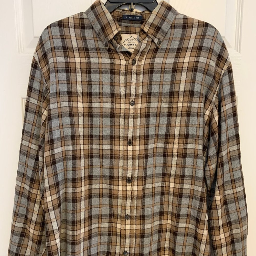 Men's Brown and Grey Flannel Checkered Pattern Long Sleeve